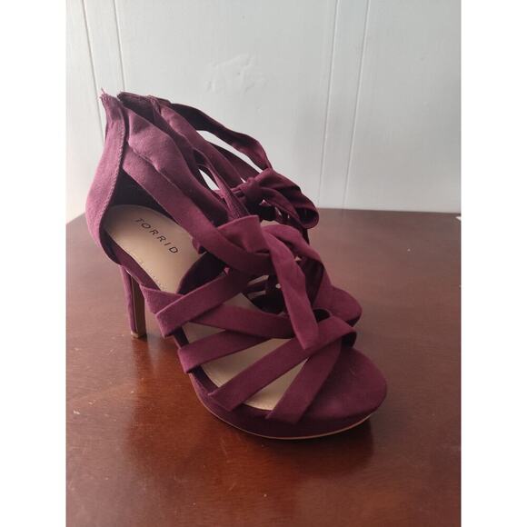 Torrid Wine Thick Strappy Wrap Heels Women’s 7W - Picture 1 of 7